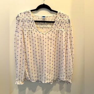 Women's Cream and Blue Patterned Top